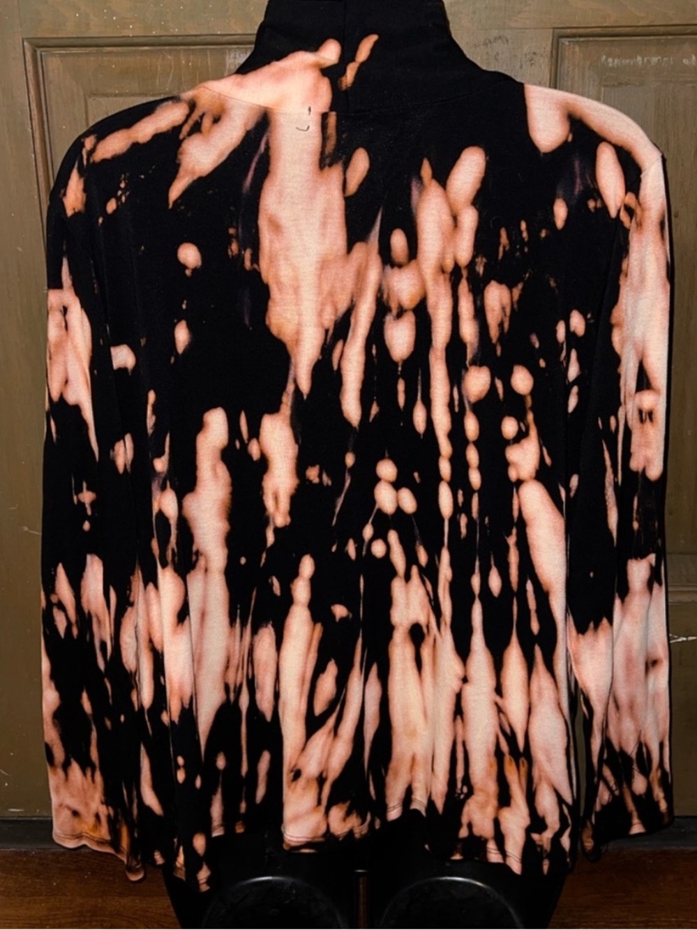 JKLA Black Bleach Tie Dye Draped Open Front Stretch Lightweight Cardigan Size M - Picture 3 of 8